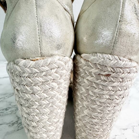 Stuart Weitzman Mostly Platform Metallic Suede Espadrille Wedge Sandals Size 9.5 - Picture 7 of 14